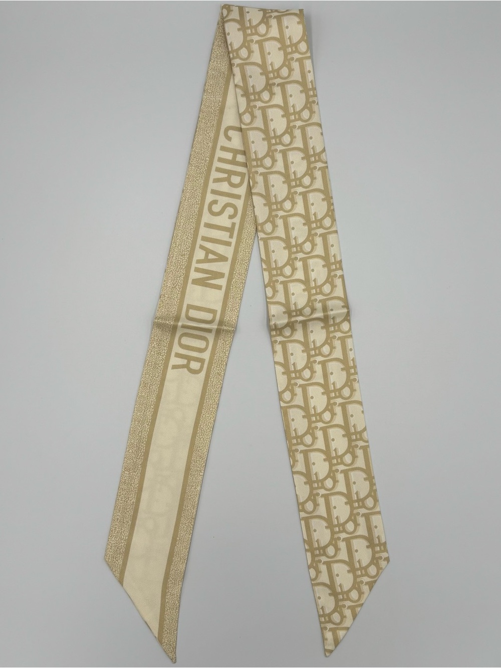 Christian Dior Oblique Mitzah Scarf Beige Cream Monogram Ribbon Hair Tie Bag